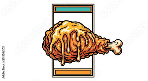 Delicious Fried Chicken Leg Drenched in Melted Cheese Sauce, Close-up