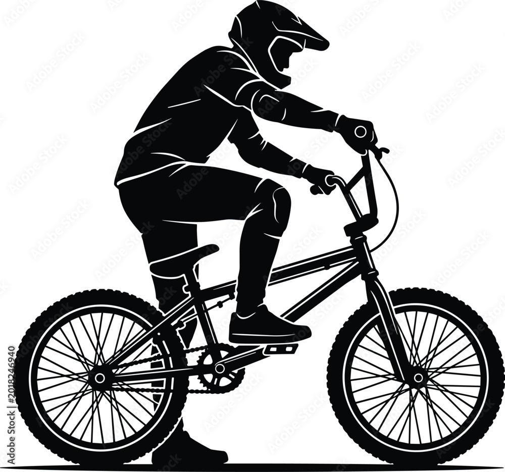 Fototapeta premium BMX Rider Silhouette Illustration Featuring Extreme Cycling Action and Freestyle Bicycle Performance for Sports and Adventure Design