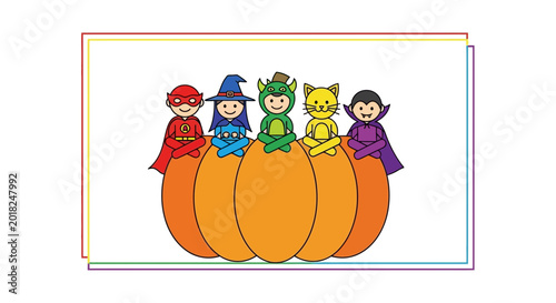 Cute Halloween Characters on Pumpkin: Kids Costumes, Trick or Treat Fun