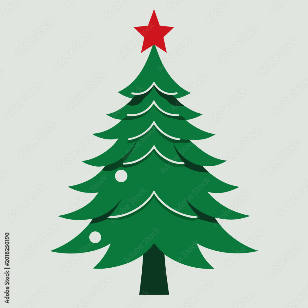 Obraz premium Green christmas tree with red star top graphic illustration Vector