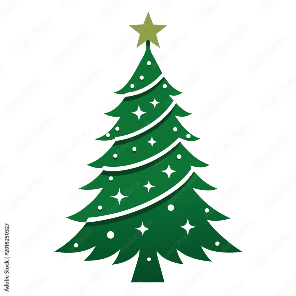 Fototapeta premium Green christmas tree with star top illustration Vector