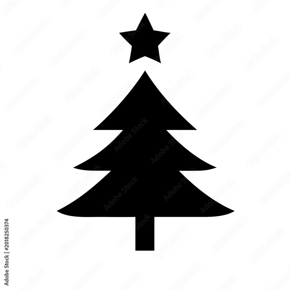 Fototapeta premium Minimalist christmas tree icon with star topper Vector