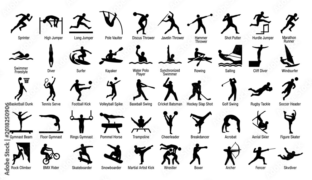 Fototapeta premium Ultimate Athleticism: 50 Professional Sports and Olympic Silhouette Icons