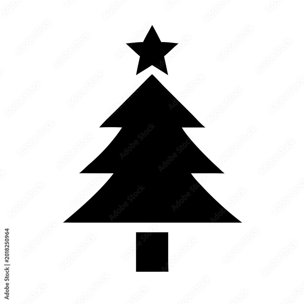 Fototapeta premium Black christmas tree icon with star topper Vector