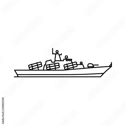 Outlined naval vessel vector illustration for maritime and transportation