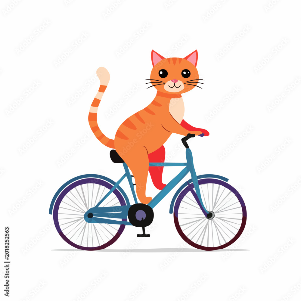 Fototapeta premium Cartoon Orange Cat Riding a Bicycle