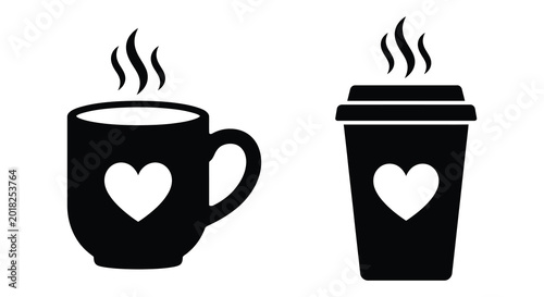 Fotografie heart shaped coffee cup and takeaway cup silhouette high quality