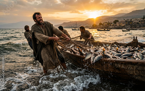 Miraculous Catch of Fish – Biblical Jesus Miracle and Fishermen Faith Illustration