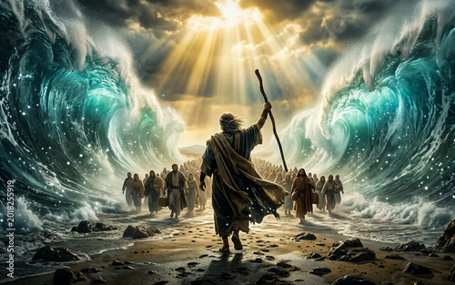 Moses Parting the Red Sea – Epic Biblical Miracle and Exodus Christian Artwork