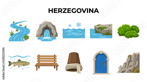 Photos Collection of Icons Representing Nature and Landmarks of Bosnia and Herzegovina