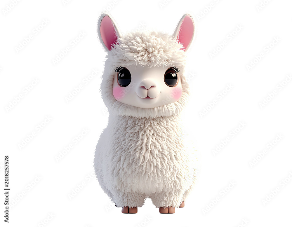 Fototapeta premium Cute Fluffy White Llama Cartoon Character
