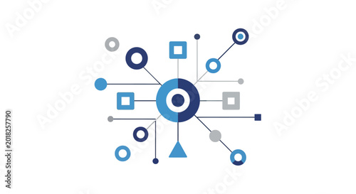 Ultra flat 2D vector of centralized data hub and digital connectivity network, information aggregation and technology ecosystem concept isolated on white background