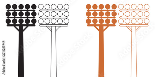 Photos Stadium floodlights vector illustration, black white orange and outline styles s