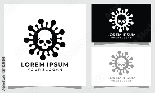 Tableau sur toile Dead virus cell with human skull icon for biohazard or lethal infection concept