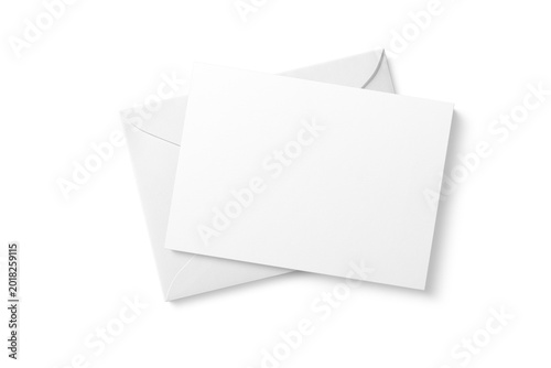 White horizontal euro flap envelope mockup with card isolated on transparent background, PNG. High Resolution.