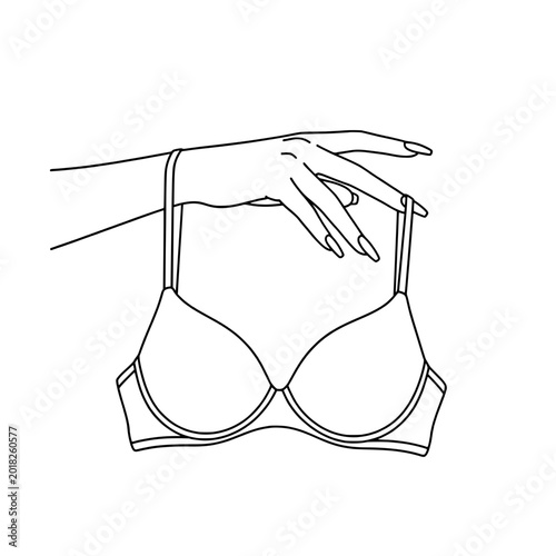 Icon of a beautiful woman's hand holding a bra, representing fashion and lingerie design concepts
