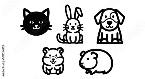 Cartoon animal illustrations cat rabbit dog hamster guinea pig icons