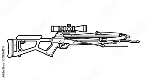 Detailed illustration of a modern crossbow with scope isolated on white background