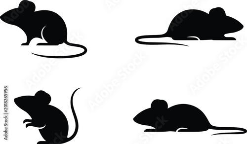 Cuadro en lienzo Black silhouette illustrations of mice in varied poses, symbolizing animal postu