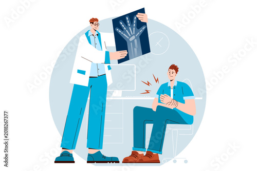 Foto Doctor Examines X-Ray of Patient with Arm Injury.