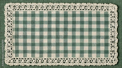Photos Rustic green and white plaid place mat with delicate lace edge