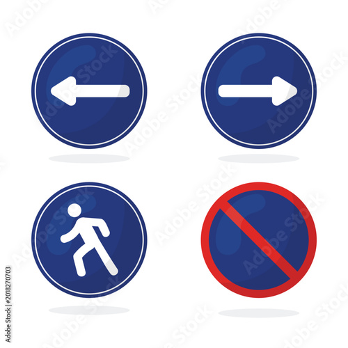 Free Download No parking sign, Illustration of  walking sign, turn left and turn right, Set of traffic road sign - GFXLoad