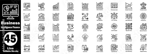 Tableau sur toile Business intelligence finance line icon set, outline analytics strategy symbols