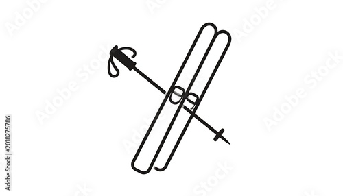 Skiing equipment minimalist line drawing.