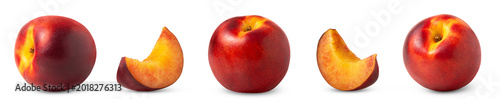 Fotografie Red nectarine peaches and cut in slice of nectarine isolated collection