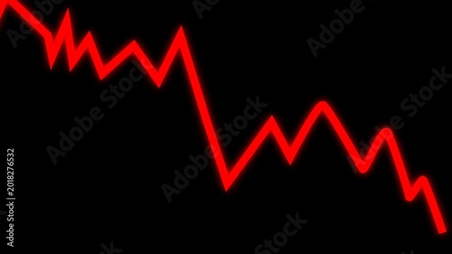 Glowing red financial chart animation with dynamic market decline visuals for business videos, trading overlays, presentations, and cinematic backgrounds, alpha channel
