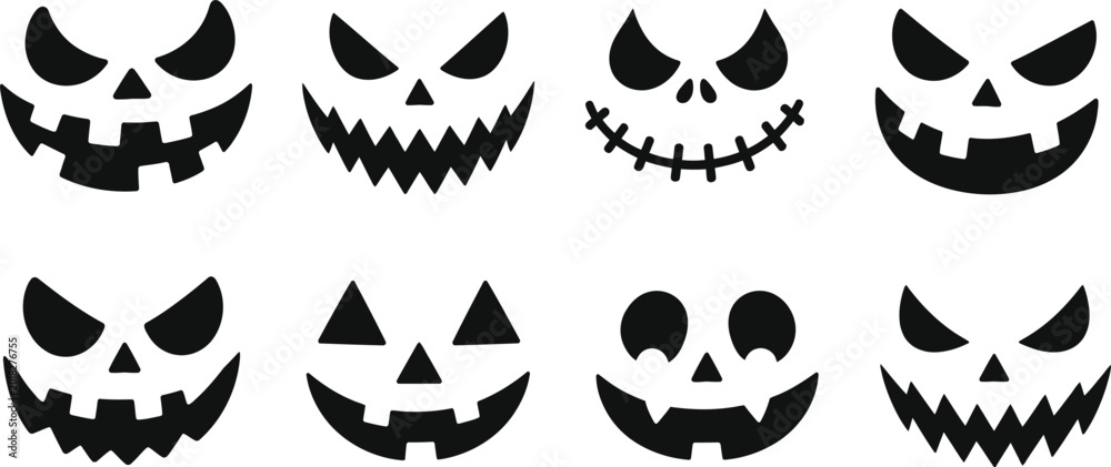 Fototapeta premium Scary Halloween Pumpkin Face Silhouettes