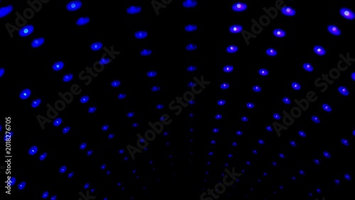A perspective view of multi-colored led dots transitioning through blue green and red hues.