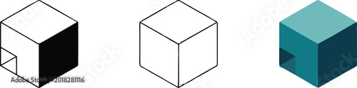 Tableau sur toile cube isometric set outline filled shaded minimal 3d illustration