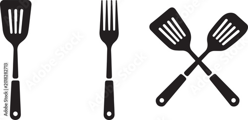 Foto utensil spatula fork crossed silhouettes kitchen tools icon set vector