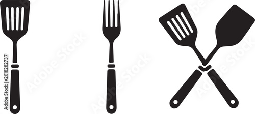 Konstfotografi utensil spatula fork crossed handles logo emblem restaurant menu icons