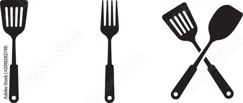 Foto utensil spatula fork crossed silhouette set culinary branding print art