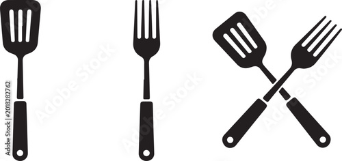 Bilde på lerret utensil spatula fork crossed kitchen icon vector clipart brand designs