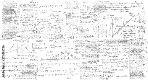 Handwritten scientific equations formulas graphs and diagrams on a white background science mathematics