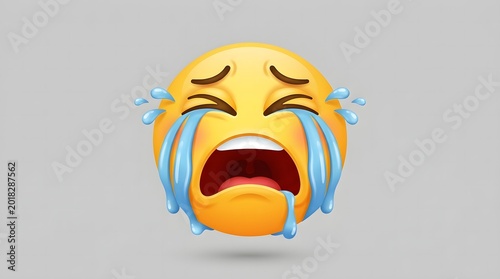 Crying emoji with tears on a gray background
