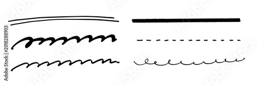 Obraz na plátně 手描き下線ラインセット（点線・波線入り黒装飾素材）