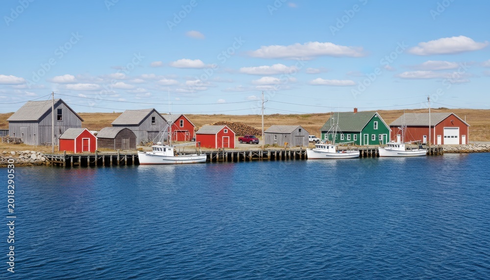 Fototapeta premium Colorful waterfront houses with boats on a calm harbor