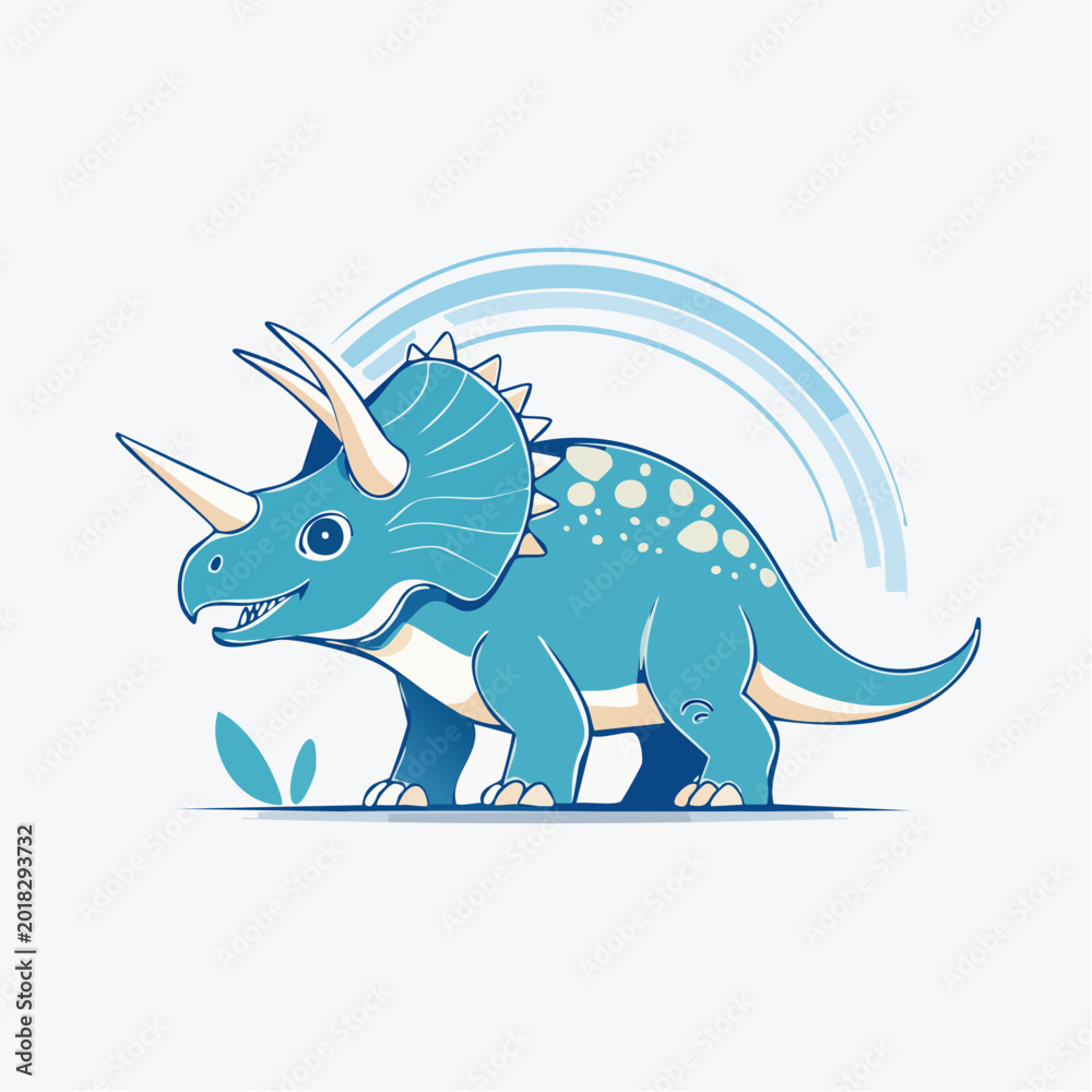 Naklejka premium Cute Blue Triceratops Dinosaur Illustration