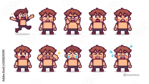 Canvastavla Pixelated Emotions: A collection of pixel art illustrations showcasing a character expressing a wide range of human emotions, from joy and surprise to anger and sadness
