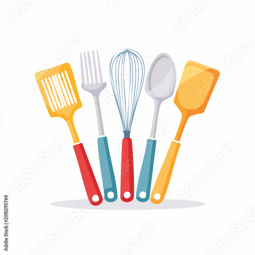 Set of colorful kitchen utensils