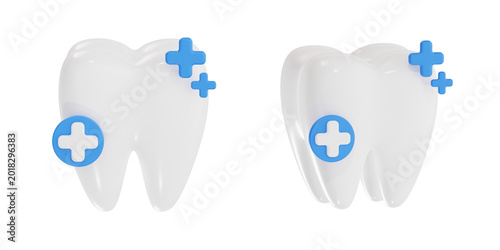 3D icon of a healthy white tooth with blue medical cross symbols