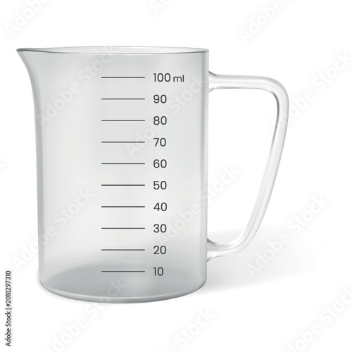 Cuadro en lienzo A realistic, empty, transparent 100 ml measuring cup with a clear graduation, spout, and handle