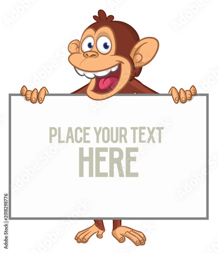 Canvas Print Cartoon monkey chimpanzee holding blank empty white paper or placard for menu or greetings
