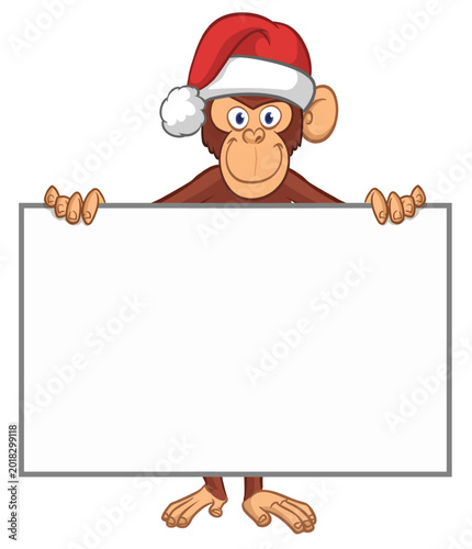 Photography Cartoon monkey chimpanzee holding blank empty white paper or placard for menu or greetings