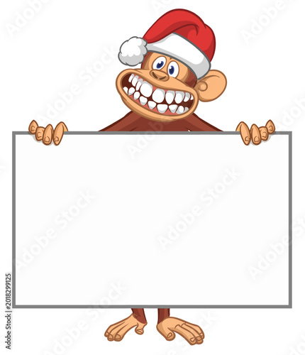 Photography Cartoon monkey chimpanzee holding blank empty white paper or placard for menu or greetings