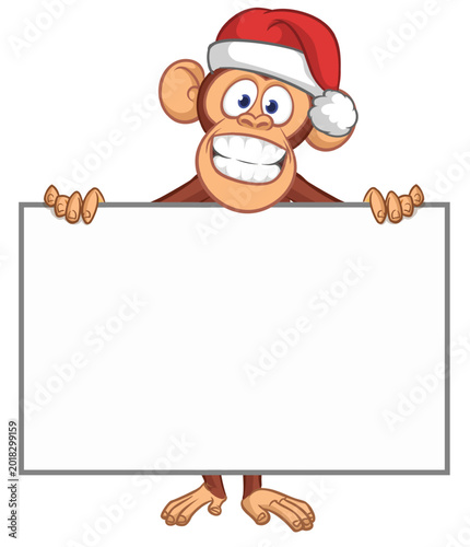 Photography Cartoon monkey chimpanzee holding blank empty white paper or placard for menu or greetings